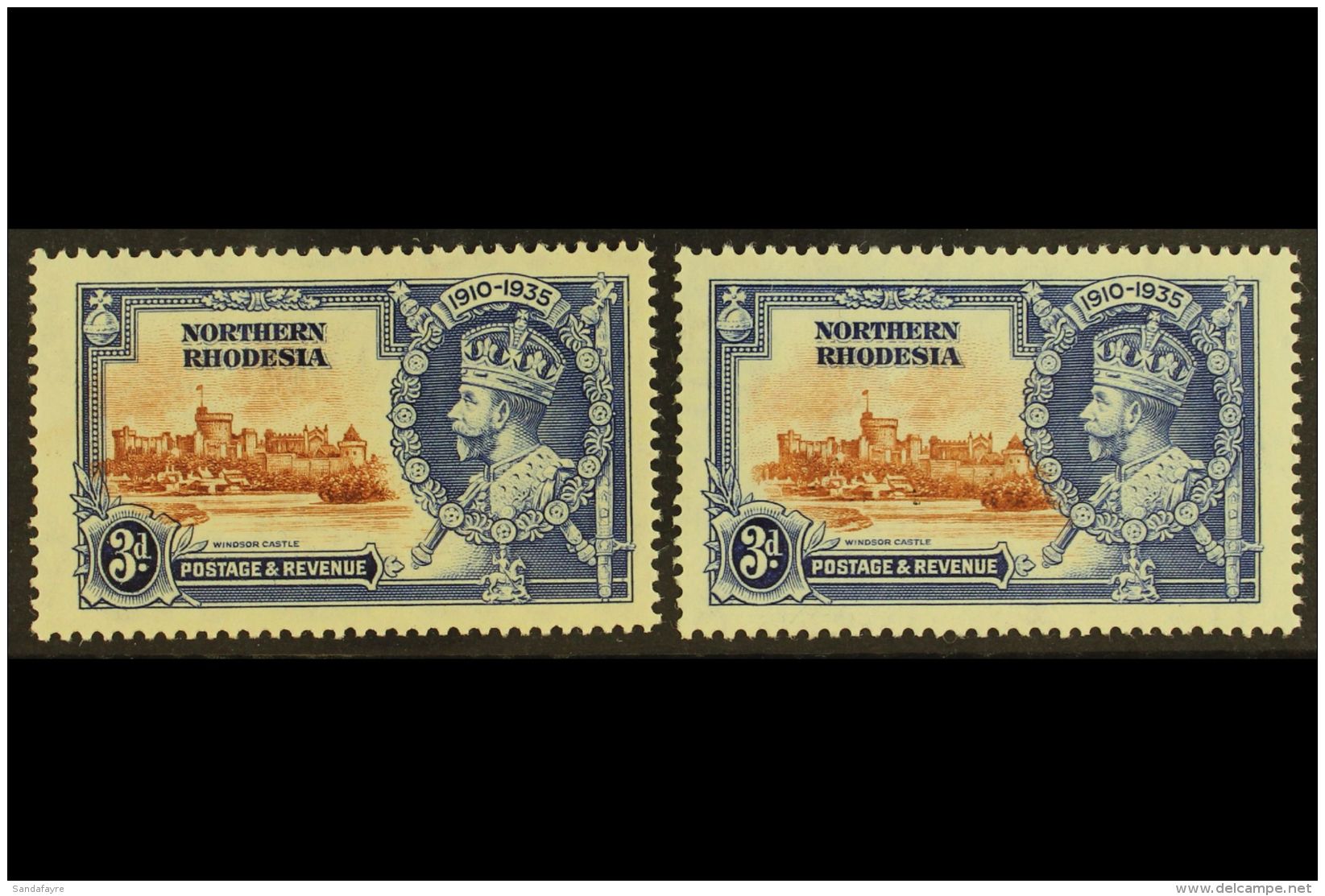 1935 3d Silver Jubilee, Two Examples With Vignettes Shifted Either To Left Or The Right, Into The Frame Design, SG... - Nordrhodesien (...-1963)