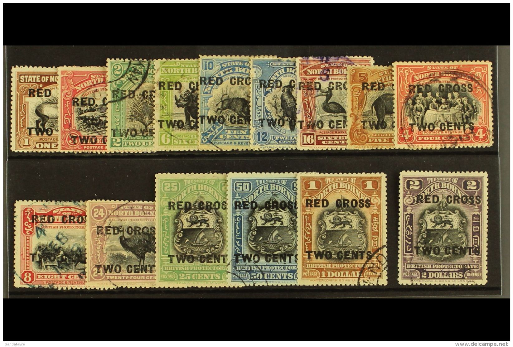 1918 "RED CROSS / TWO CENTS" Set Complete To $2 + 2c, SG 214-32, Very Fine Used, The 10c With Tear (15 Stamps) For... - Borneo Septentrional (...-1963)