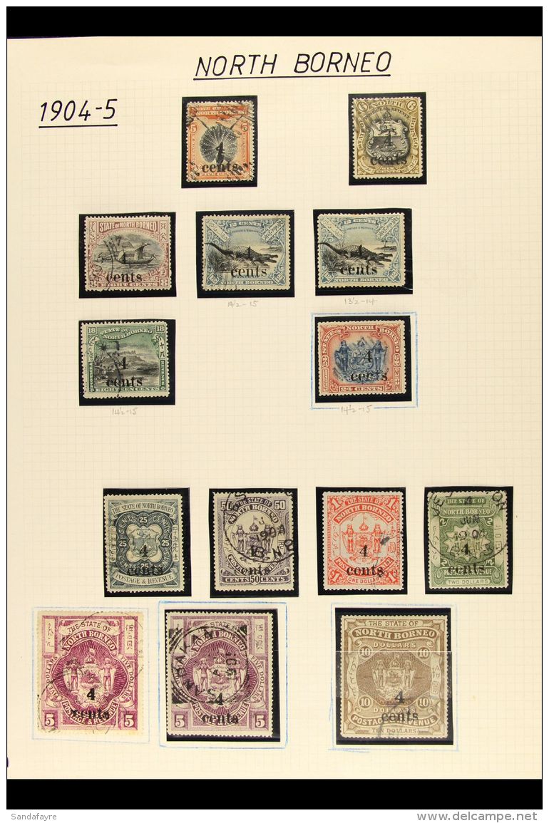 1904 - 5 "4 Cents" SURCHARGES Fine Used Selection Of Local Surcharges With Complete Set To $10 With Additional 4c... - Borneo Septentrional (...-1963)