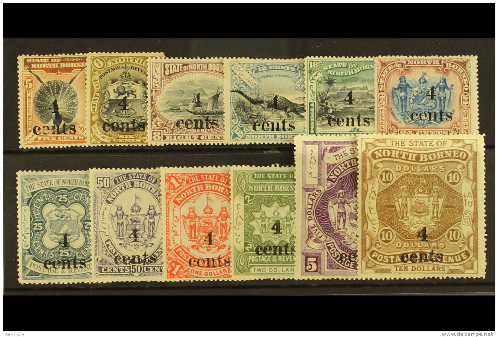 1904 - 05 "4 Cents" Surcharge Set Complete, SG 146/157, Very Fine And Fresh Mint. (12 Stamps) For More Images,... - Borneo Septentrional (...-1963)