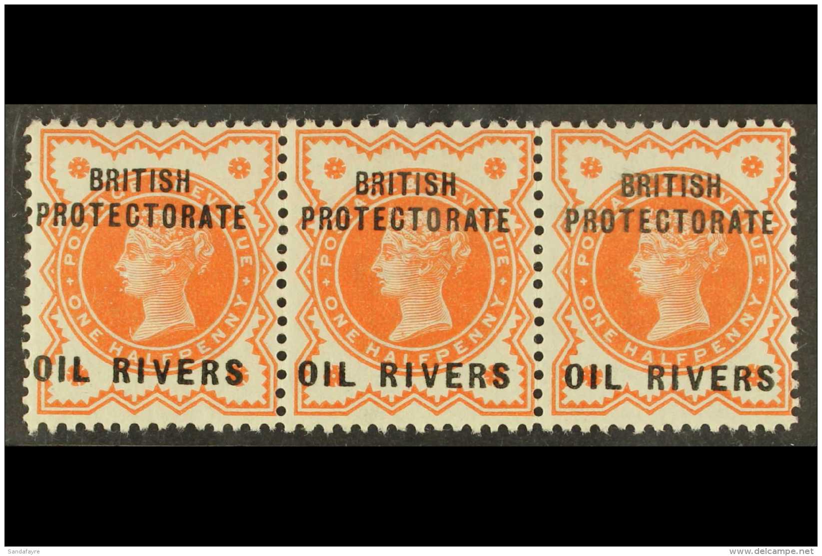 OIL RIVERS 1892. &frac12;d Vermillion - Horizontal Strip Of Three, SG 1, Both Outer Stamps Are Nhm (1 Strip Of... - Otros & Sin Clasificación