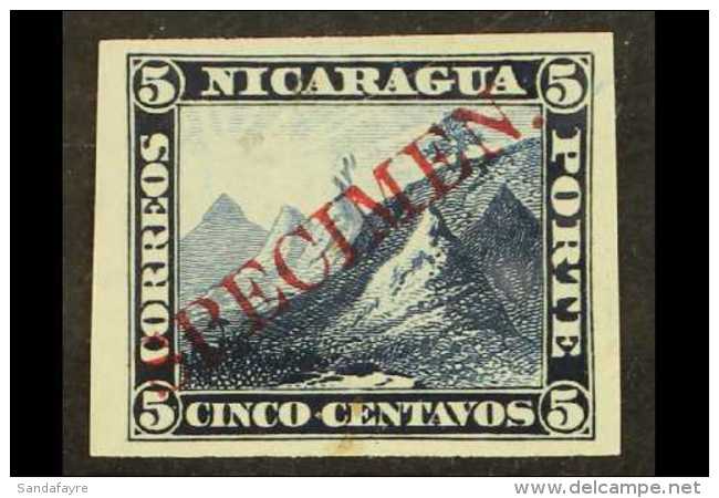 1869-71 5c "Liberty Cap On Mountain Peak" (as Scott 5) IMPERF In Blue Black On Ungummed India Paper, With Red... - Nicaragua