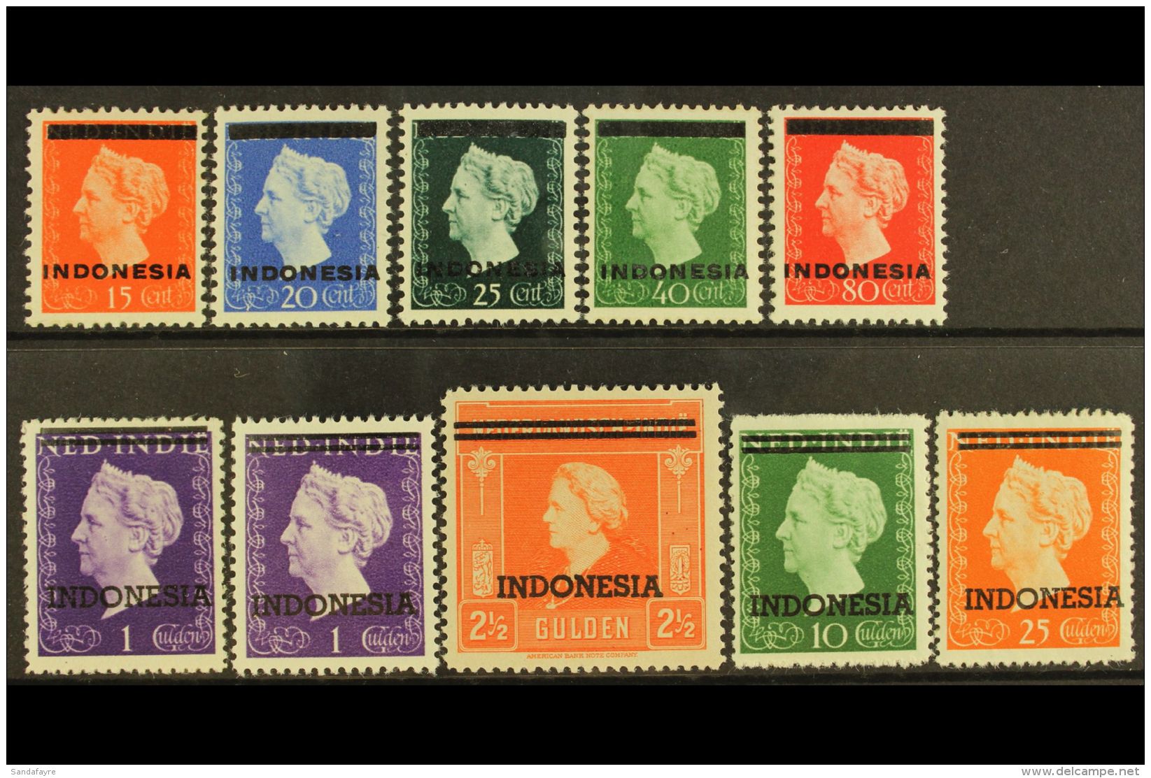 NETHERLANDS INDIES 1948-49 "INDONESIA" Typo Overprints By Van Dorp &amp; Co Complete Set Inc Both 1g (SG 532/40... - Otros & Sin Clasificación