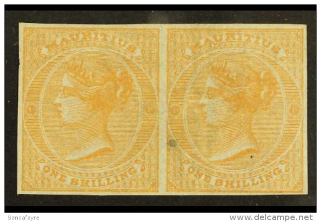 1862 1s Buff No Watermark, SG 52, IMPERF PROOF PAIR On Ungummed Paper, Small Blemish On One Stamp. For More... - Mauricio (...-1967)