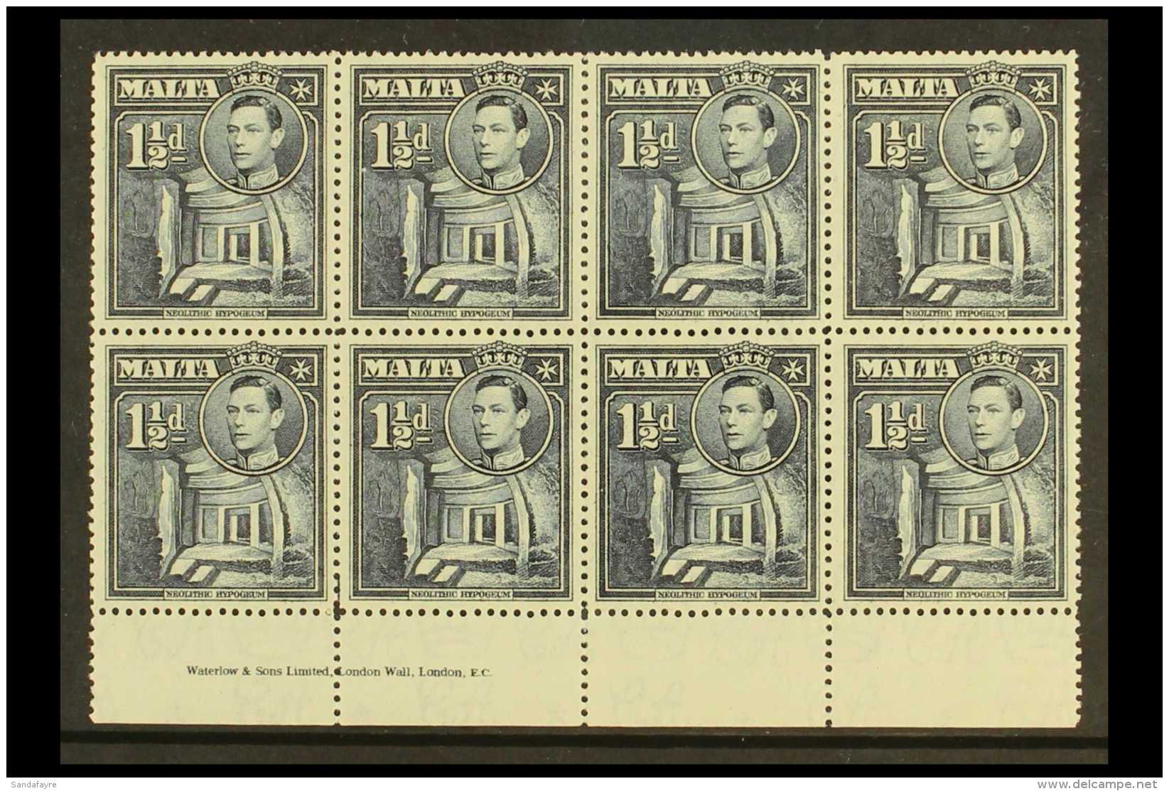 1938-43 1&frac12;d Slate-black BROKEN CROSS Variety, SG 220ba, Within Very Fine Never Hinged Mint Marginal... - Malta (...-1964)