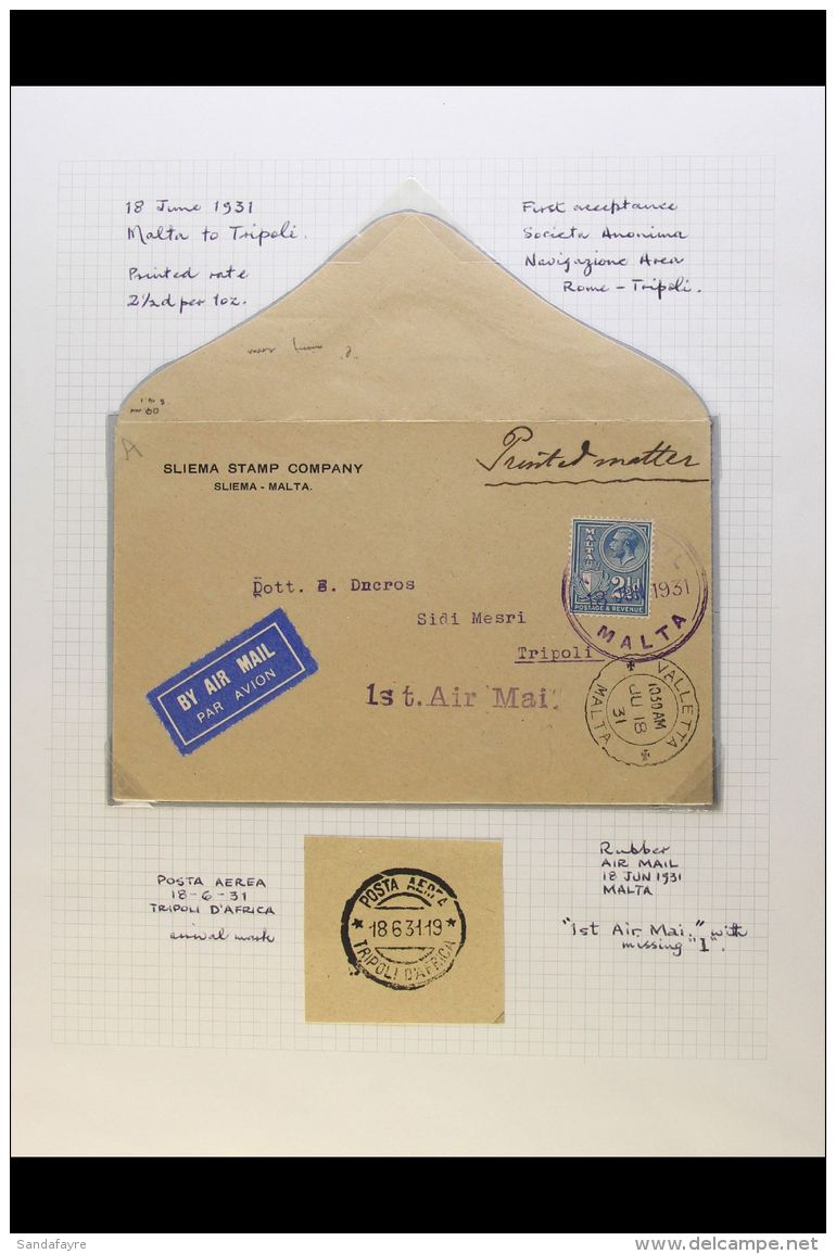 1931-37 FLIGHT COVERS A Fine Collection Of Air Mail Covers Including First Flight Covers For 1931 (18 Jun)... - Malta (...-1964)