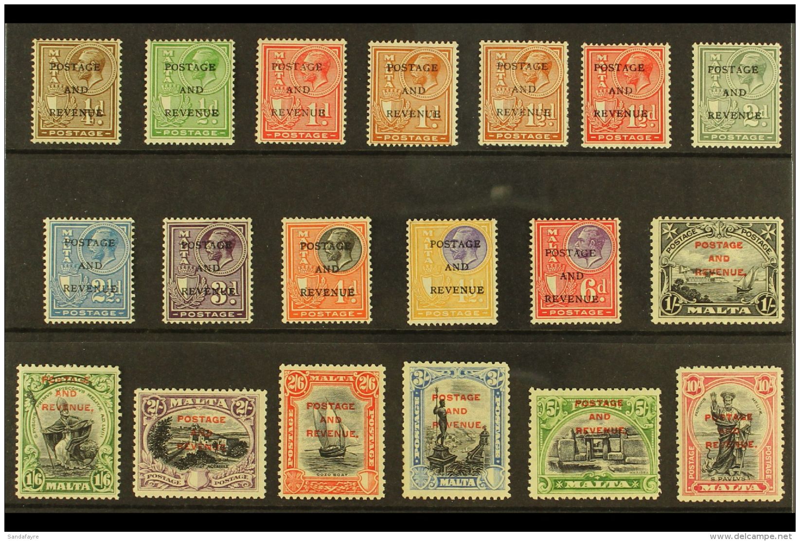 1928 "POSTAGE AND REVENUE" Overprinted Complete Set, SG 174/92, Fine Fresh Mint. (19 Stamps) For More Images,... - Malte (...-1964)