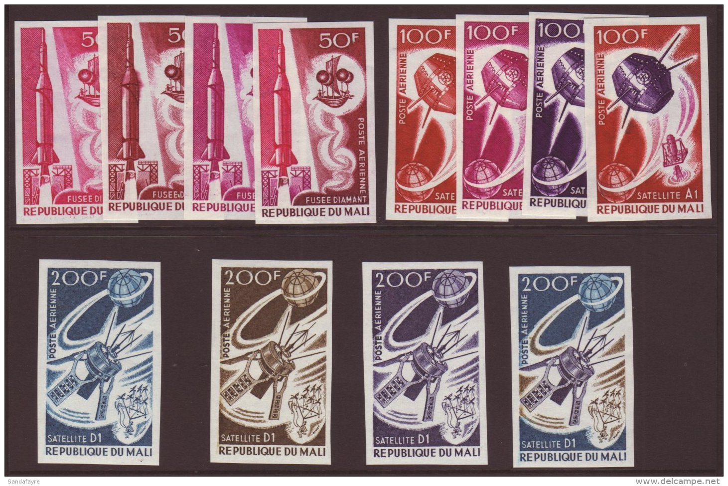 1967 AIR Satellites Set (Yvert 42/44, SG 141/43) - Four Different Imperf COLOUR TRIAL PROOFS For Each Value,... - Malí (1959-...)