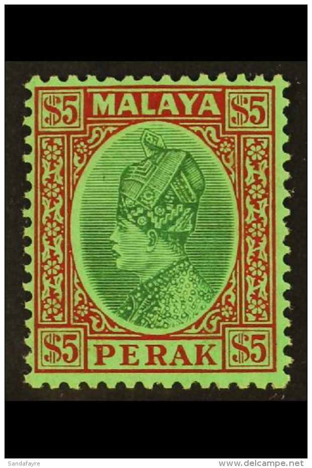 PERAK 1935-37 $5 Green &amp; Red On Emerald Sultan, SG 102, Fine Mint, Very Fresh. For More Images, Please Visit... - Otros & Sin Clasificación