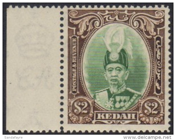 KEDAH 1937 $2 Green &amp; Brown, SG 67, Very Fine Marginal Example, Never Hinged Mint (1 Stamp) For More Images,... - Sonstige & Ohne Zuordnung