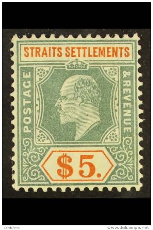 1904-10 $5 Dull Green &amp; Brown-orange, Wmk Mult Crown CA, SG 138, Very Fine Mint. For More Images, Please Visit... - Straits Settlements