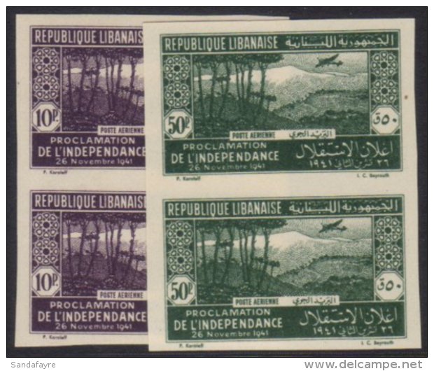 1942 Anniv Of Independence Air Set, IMPERF, Yv 80/81, In Superb NHM Pairs. (4 Stamps) For More Images, Please... - Líbano