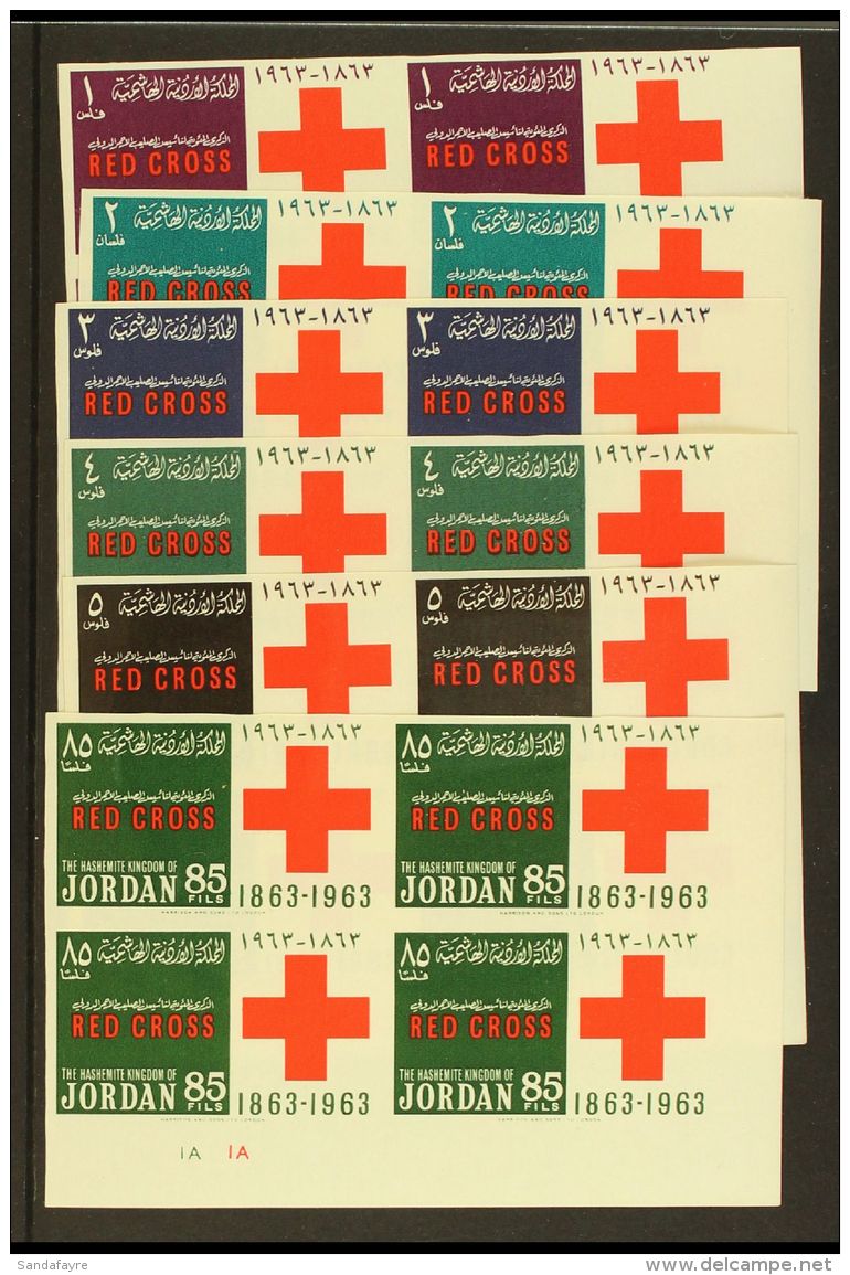 1963 Red Cross IMPERF Complete Set (Michel 409/14 B, SG 552/57), Superb Never Hinged Mint Lower Right Corner... - Jordania