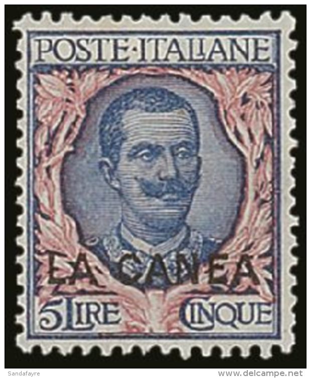 ITALIAN PO's IN CRETE LA CANEA 1905 5L Blue &amp; Rose Overprint, Sassone 13, SG 13, Very Fine Mint, Very Fresh.... - Otros & Sin Clasificación