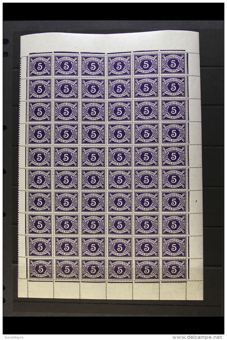 1943 POSTAGE DUE 5d Blue Violet, SG D10, Complete Pane Of Sixty Incl. Corroded Plate Variety,  Lightly Hinged In... - Sonstige & Ohne Zuordnung