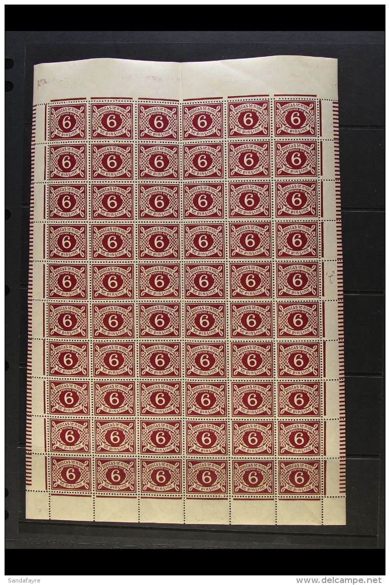 1925 POSTAGE DUE RARITY 6d Plum, SG D 4, A Very Rare Complete Sheet Of 60, Every Stamp Showing BLIND "A" (Hib... - Otros & Sin Clasificación