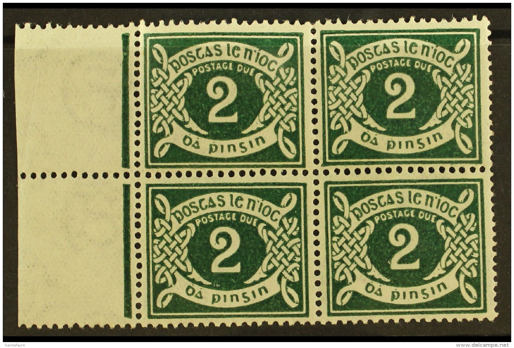 1925 POSTAGE DUE 2d Deep Green, Left Marginal Block Of Four, One Showing No Aspirate On "p" (Hib. PD3a), The... - Sonstige & Ohne Zuordnung