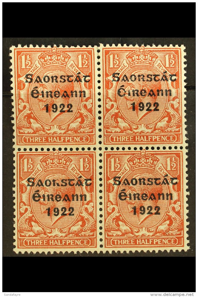 1922-23 SAORSTAT 1&frac12;d Red-brown, Block Of Four, Upper Right Stamp Showing "PENCF" Corrected, Fine Mint. For... - Sonstige & Ohne Zuordnung