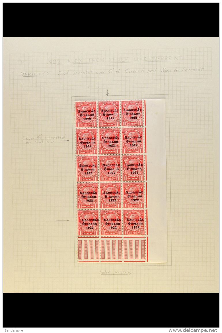 1922-23 SAORSTAT S Over E Varieties, A Fine Mint Collection Of Positional Pieces Written Up On Pages, With... - Other & Unclassified