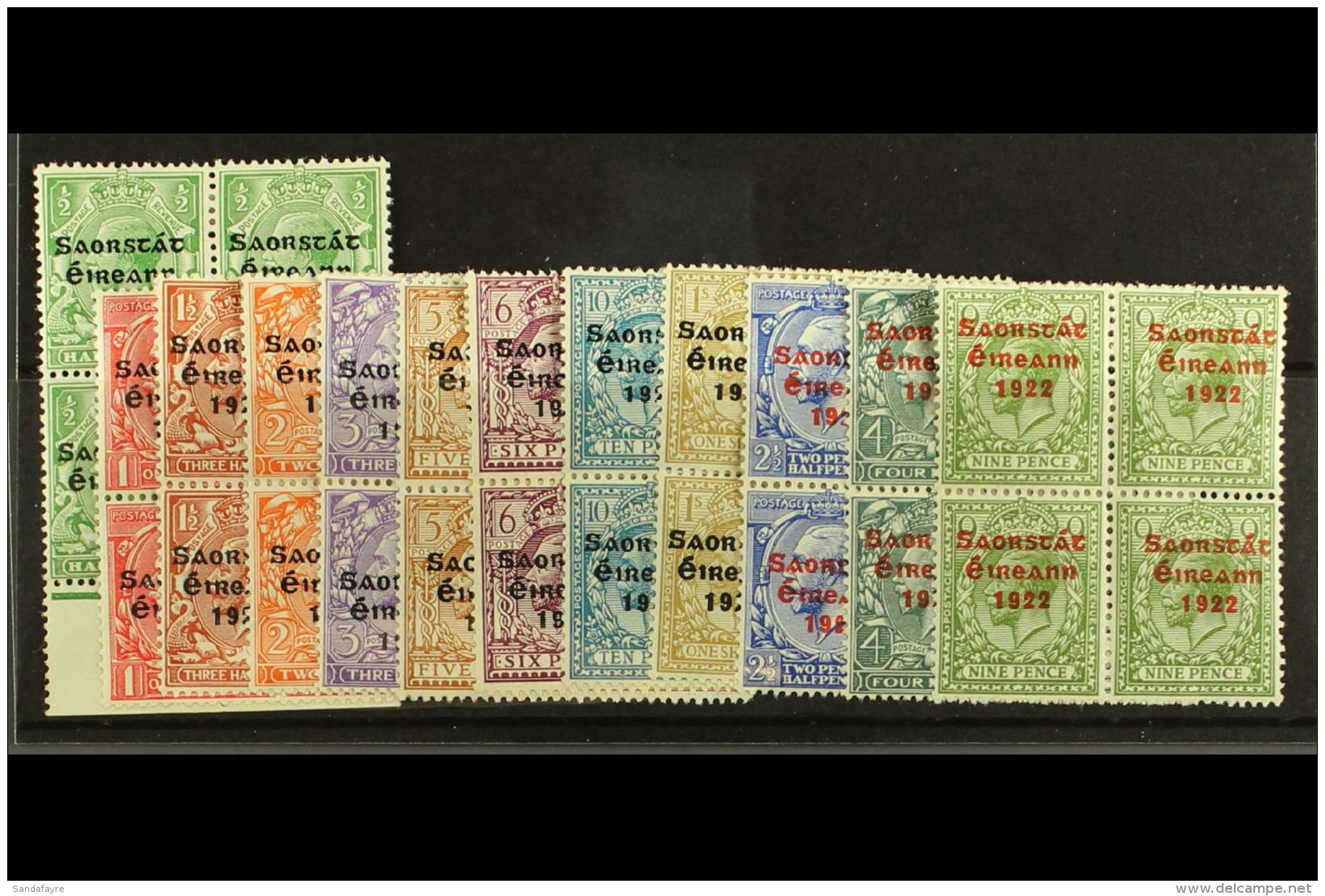 1922-23 SAORSTAT Set To 1s, SG 52-63, In Very Fine Mint Blocks Of Four. (12) For More Images, Please Visit... - Otros & Sin Clasificación