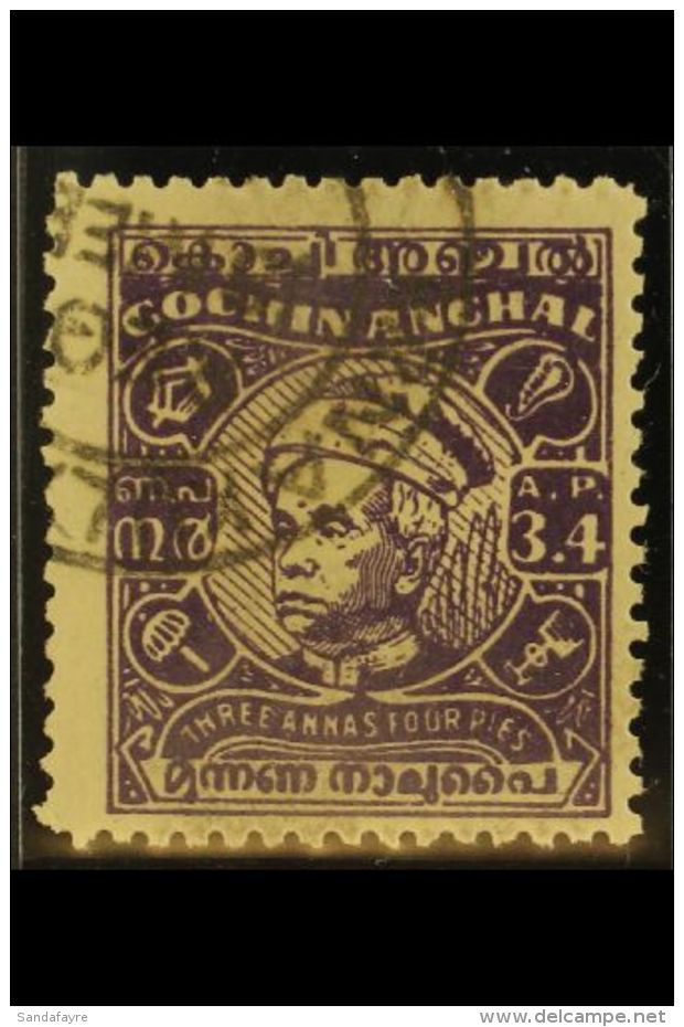 COCHIN 1948-50 3a4p Violet, Die I, SG 116, Very Fine Used. The Key Cochin KGVI Period Stamp! For More Images,... - Sonstige & Ohne Zuordnung