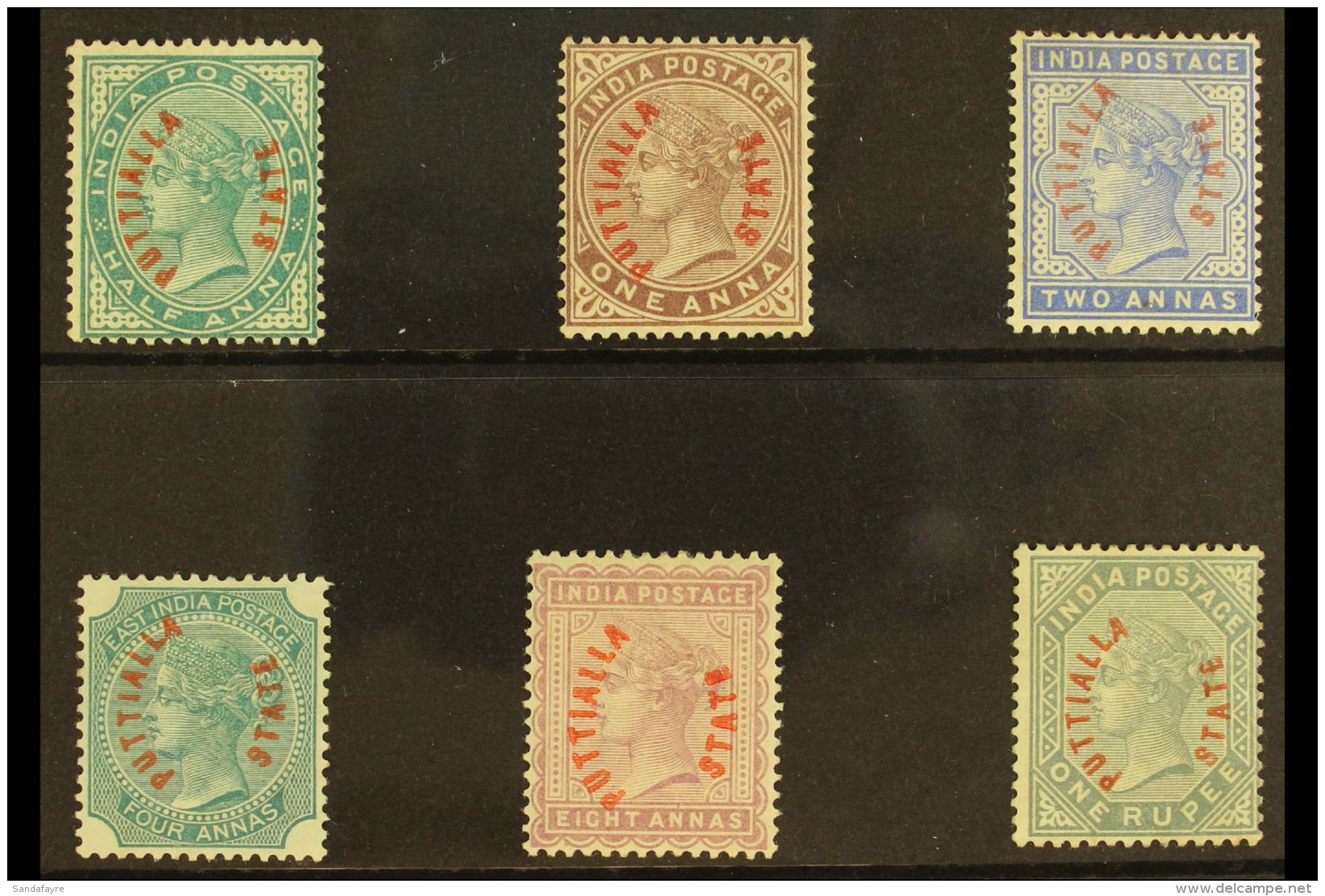 PATIALA 1884 QV Definitive Set Opt'd In Red, SG 1/6, MINT, The 1a With Tiny Thin, Seldom Seen Set (6 Stamps) For... - Sonstige & Ohne Zuordnung