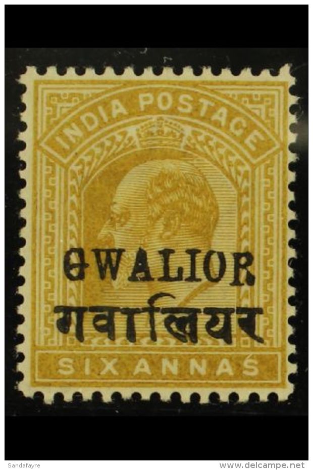 GWALIOR 1903-11 6a Olive-bistre Overprint "Gwalior" 14mm Long With TALL "R" Variety (position R. 20/2), SG 56Ae,... - Autres & Non Classés