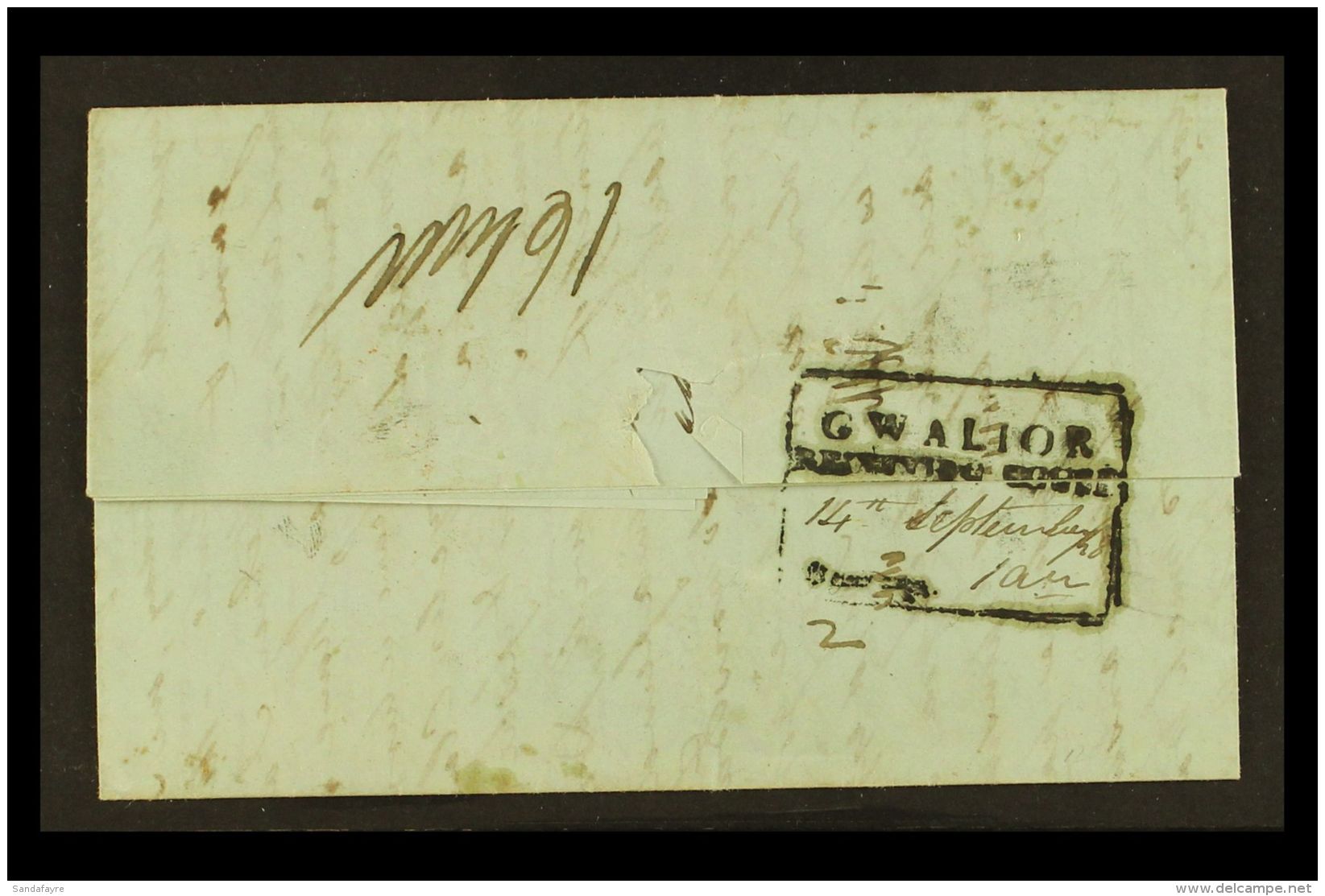 GWALIOR 1848 (Sept) Stampless Entire Letter To Agra Bearing Boxed Rectangular  "GWALIOR / Paid" Cachet With... - Sonstige & Ohne Zuordnung