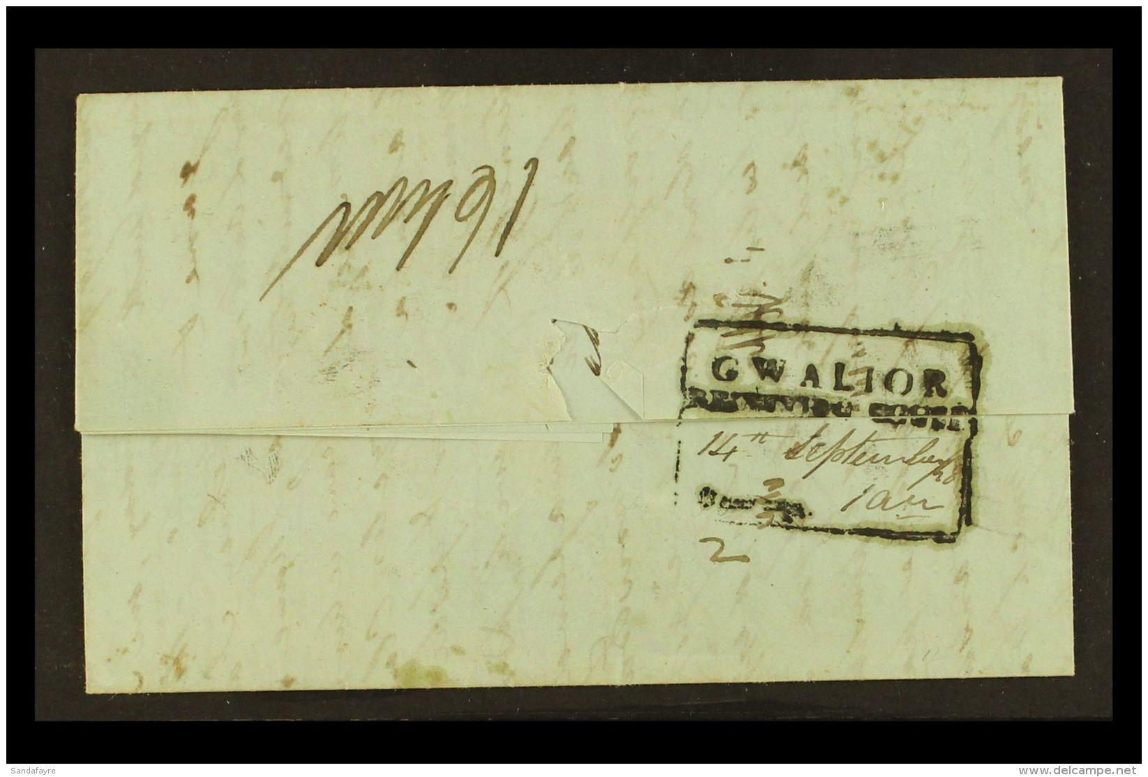 GWALIOR 1848 (Sept) Stampless Entire Letter To Agra Bearing Boxed Rectangular  "GWALIOR / Paid" Cachet With... - Otros & Sin Clasificación
