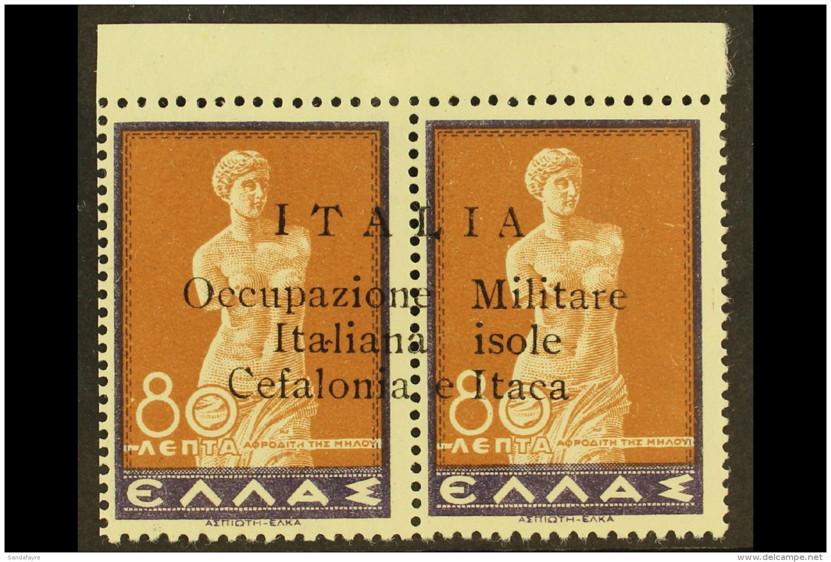 ITALIAN OCCUPATION KEFALONIA AND ITHACA 1941 80L+80L Violet And Brown With Opt On Horiz Pair, Sassone 16, Very... - Sonstige & Ohne Zuordnung