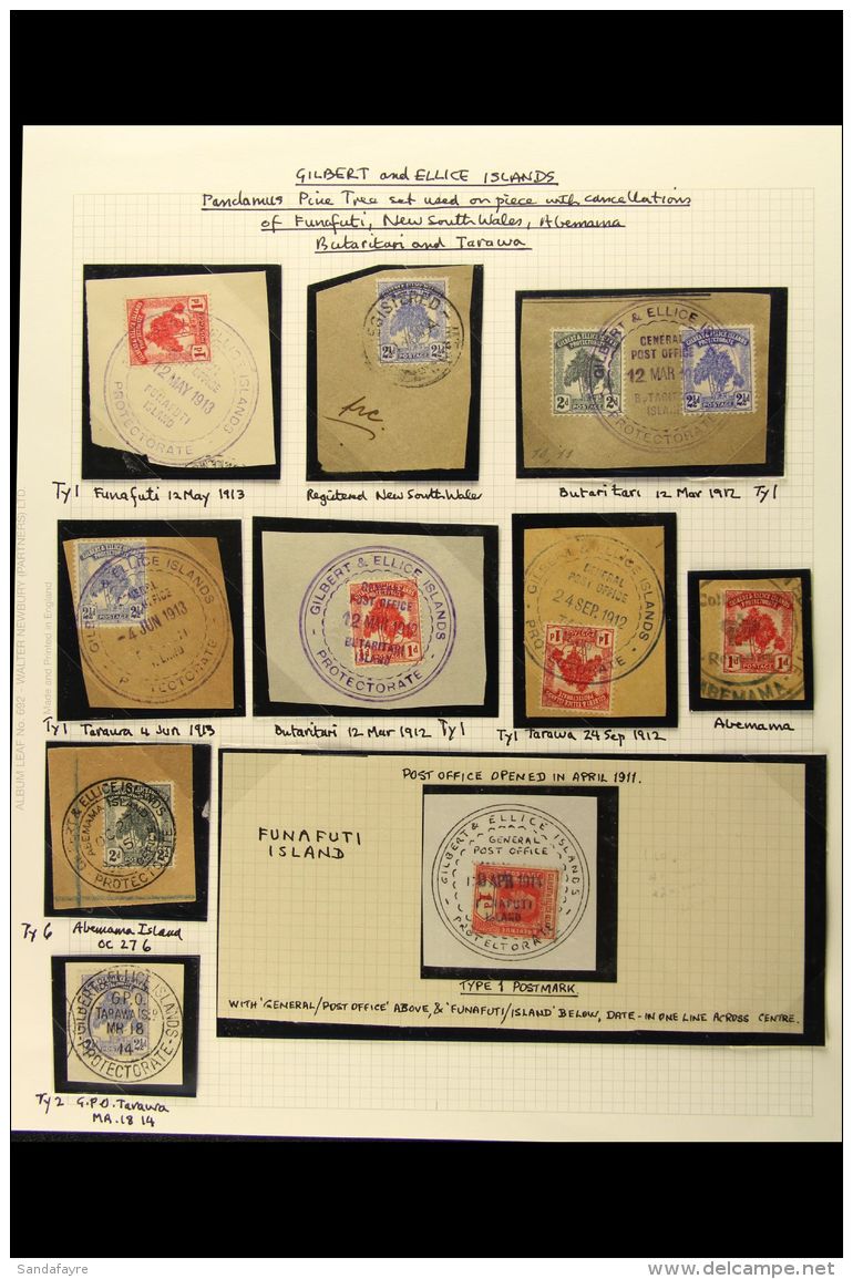 1912-39 POSTMARKS COLLECTION Includes Pine Tree Issues Used On Piece With Different Island Large Cancellations,... - Îles Gilbert Et Ellice (...-1979)