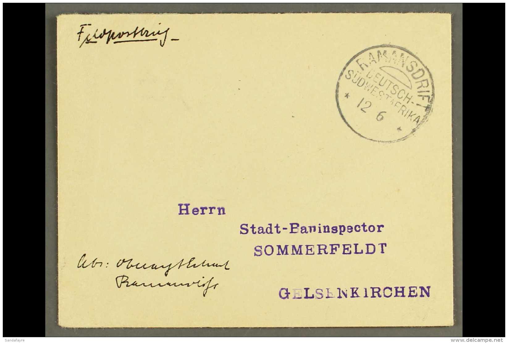 SOUTH WEST AFRICA 1907 (12 Jun) Stampless Feldpost Cover To Germany With Fine "RAMANSDRIFT" Cds Postmark (without... - Otros & Sin Clasificación