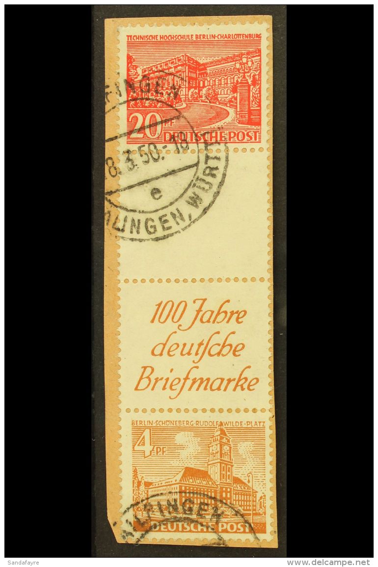 1949 Buildings Fully Perforated Vertical SE-TENANT STRIP Of 4 Containing 20pf + Blank Gutter + Printed Label +... - Autres & Non Classés