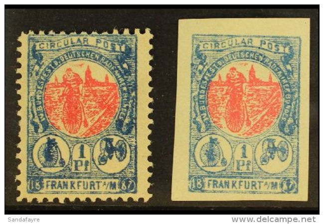 FRANKFURT (MAIN) 1887 1pf Cycling Perf &amp; Imperf Stamps, Michel 28 A+B, Fine Never Hinged Mint, Fresh &amp;... - Sonstige & Ohne Zuordnung