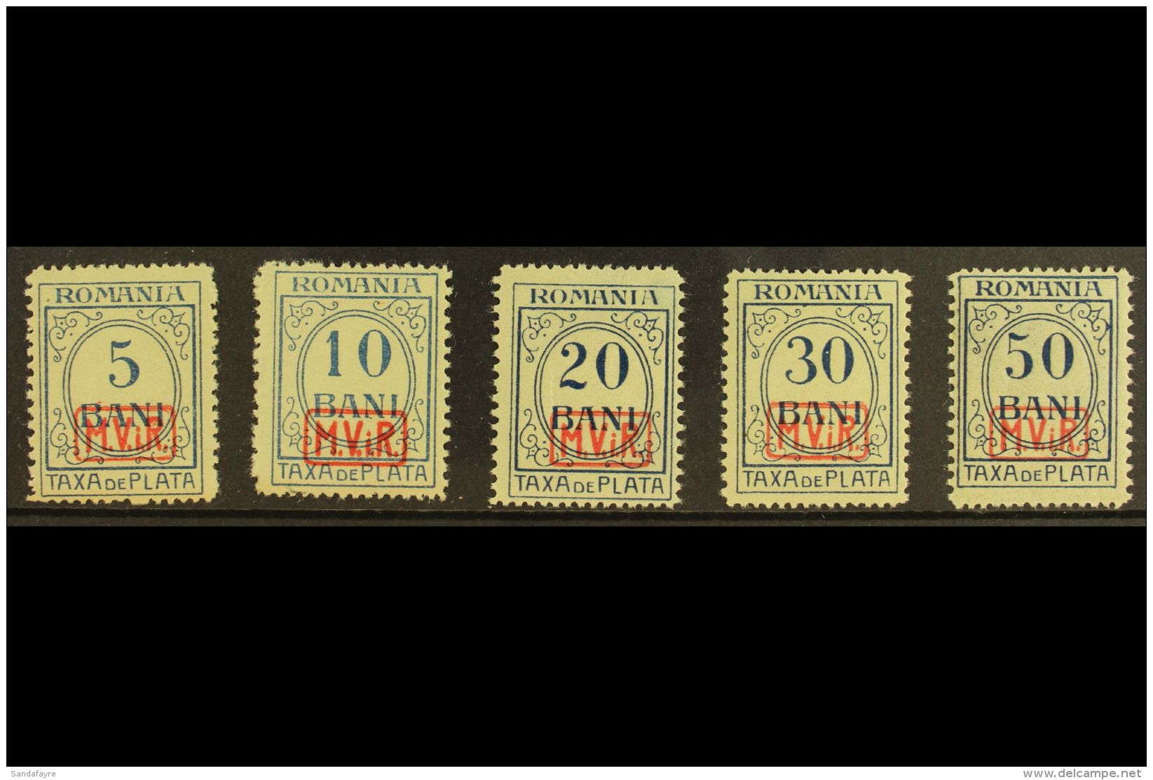 ROMANIA POSTAGE DUES 1918 "M.V.i.R." Overprints No Watermark Complete Set (Michel 1/5, SG D1B/5B), Never Hinged... - Autres & Non Classés