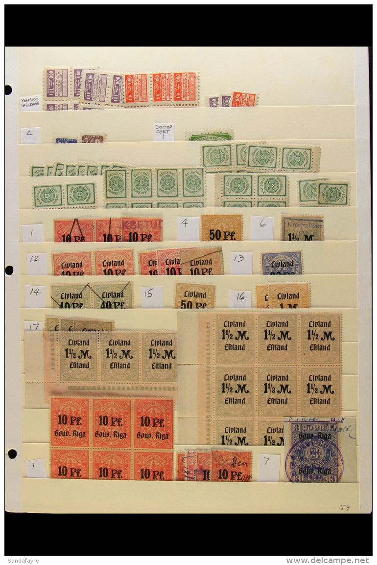 BALTIC STATES REVENUES 1917-1941 Small Mint &amp; Used Accumulation On A Stock Page, Inc 1917 "Ob. Ost. Verw.",... - Sonstige & Ohne Zuordnung