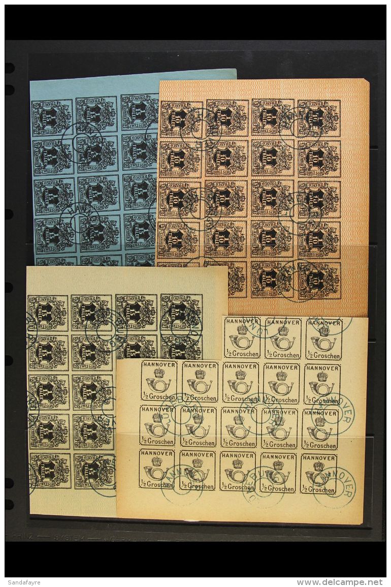 HANNOVER 1851-1863 FORGERIES Of Various Issues, All Different 'used' Imperf BLOCKS Of 18, 20 &amp; 21. Lovely... - Sonstige & Ohne Zuordnung