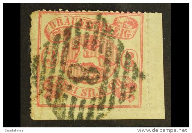 BRUNSWICK 1864 3Sgr Lilac Rose, Roulette 16, Mi 16A, Very Fine Used Corner Copy Showing Part Of The Sheet Margins.... - Autres & Non Classés