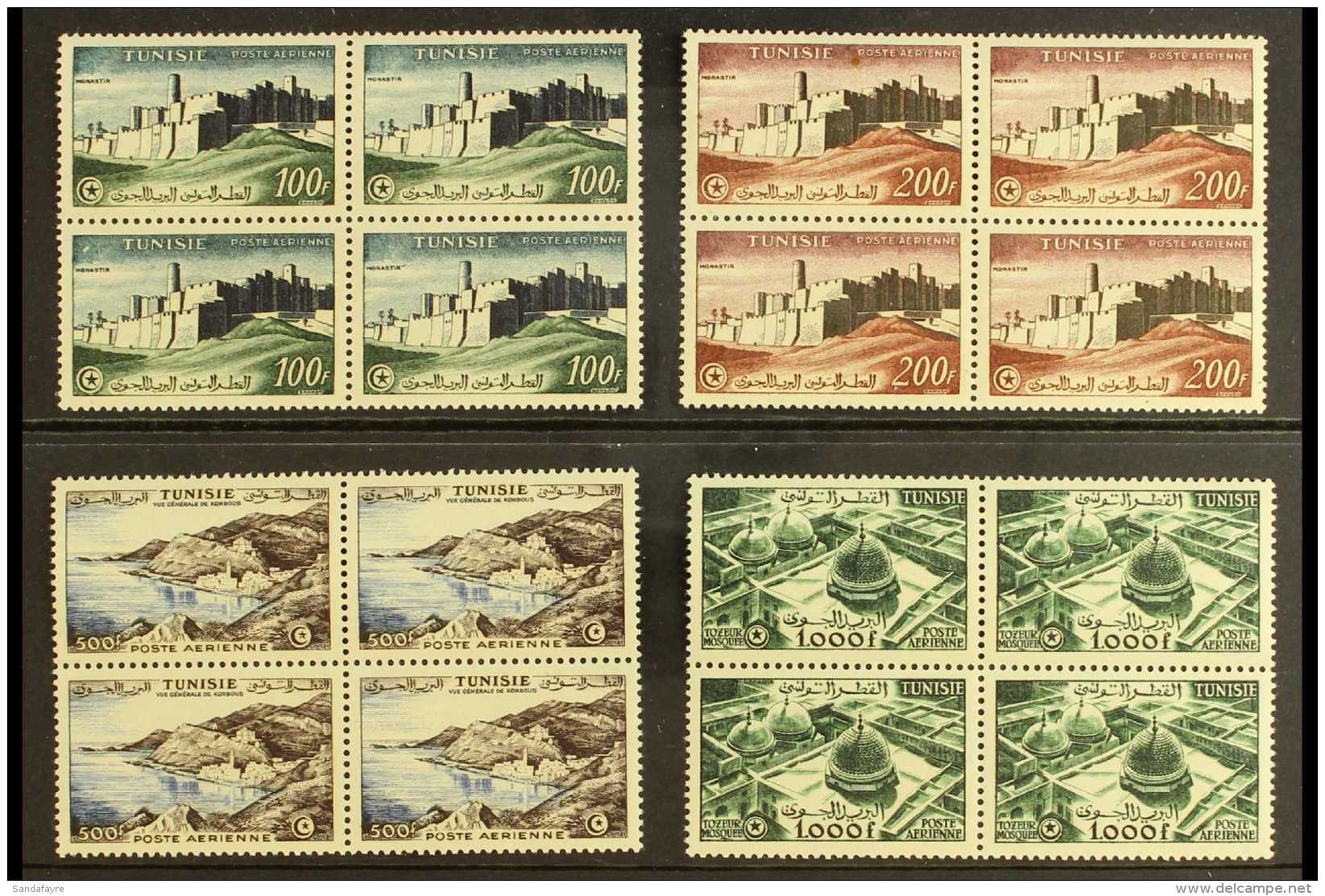 TUNISIA 1953 Air Set, Yvert 18-21, In Superb Never Hinged Mint Blocks Of 4. Cat &euro;416 (&pound;310) (16 Stamps)... - Otros & Sin Clasificación