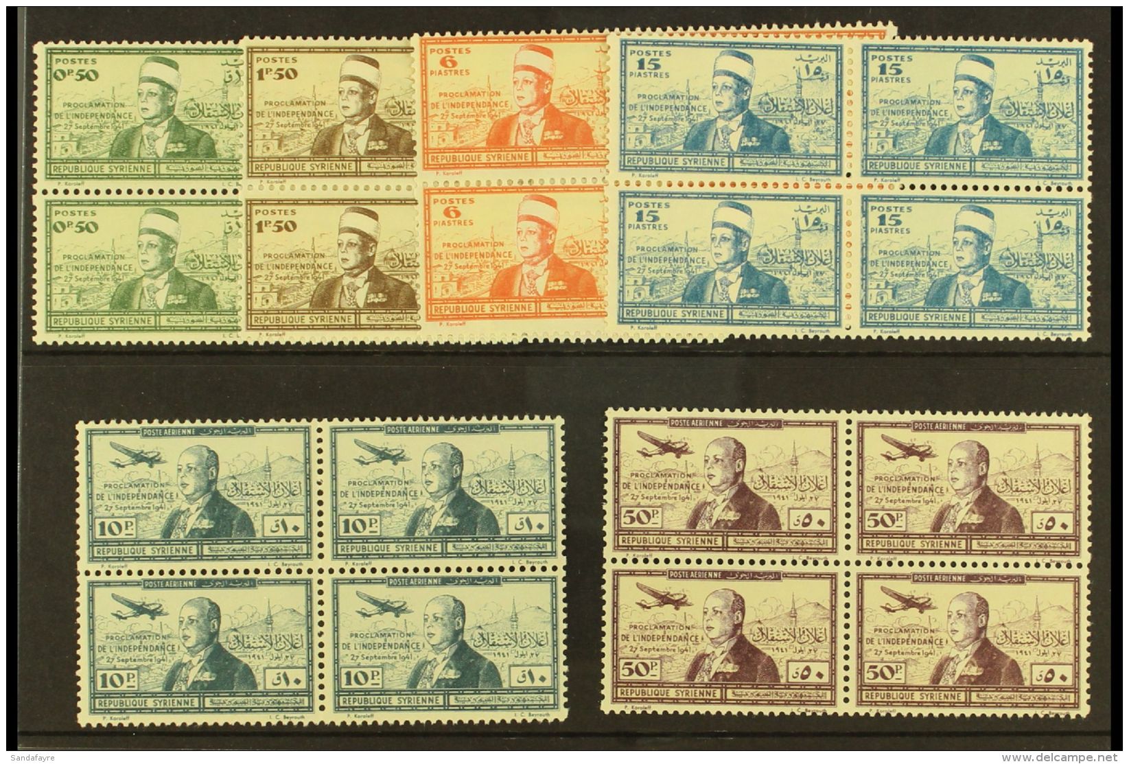 SYRIA 1942 Independence Complete Set Inc Airs (SG 358/63, Yvert 260/63 &amp; 94/95), Fine Never Hinged Mint BLOCKS... - Otros & Sin Clasificación