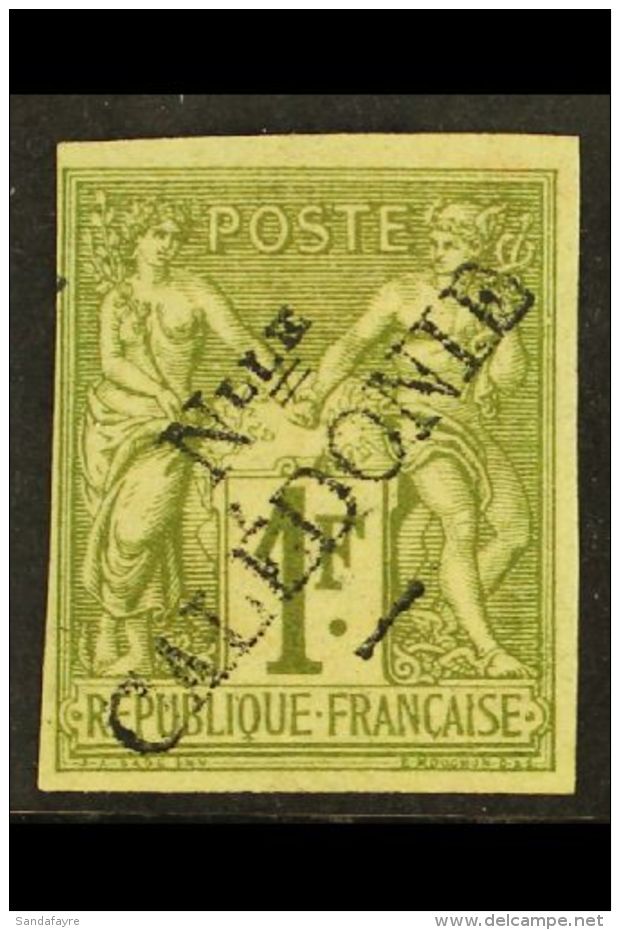 NEW CALEDONIA 1892 1f Olive-green Imperf Overprint Type I (Yvert 20, SG 19), Fine Mint, Four Mostly Good Margins... - Otros & Sin Clasificación