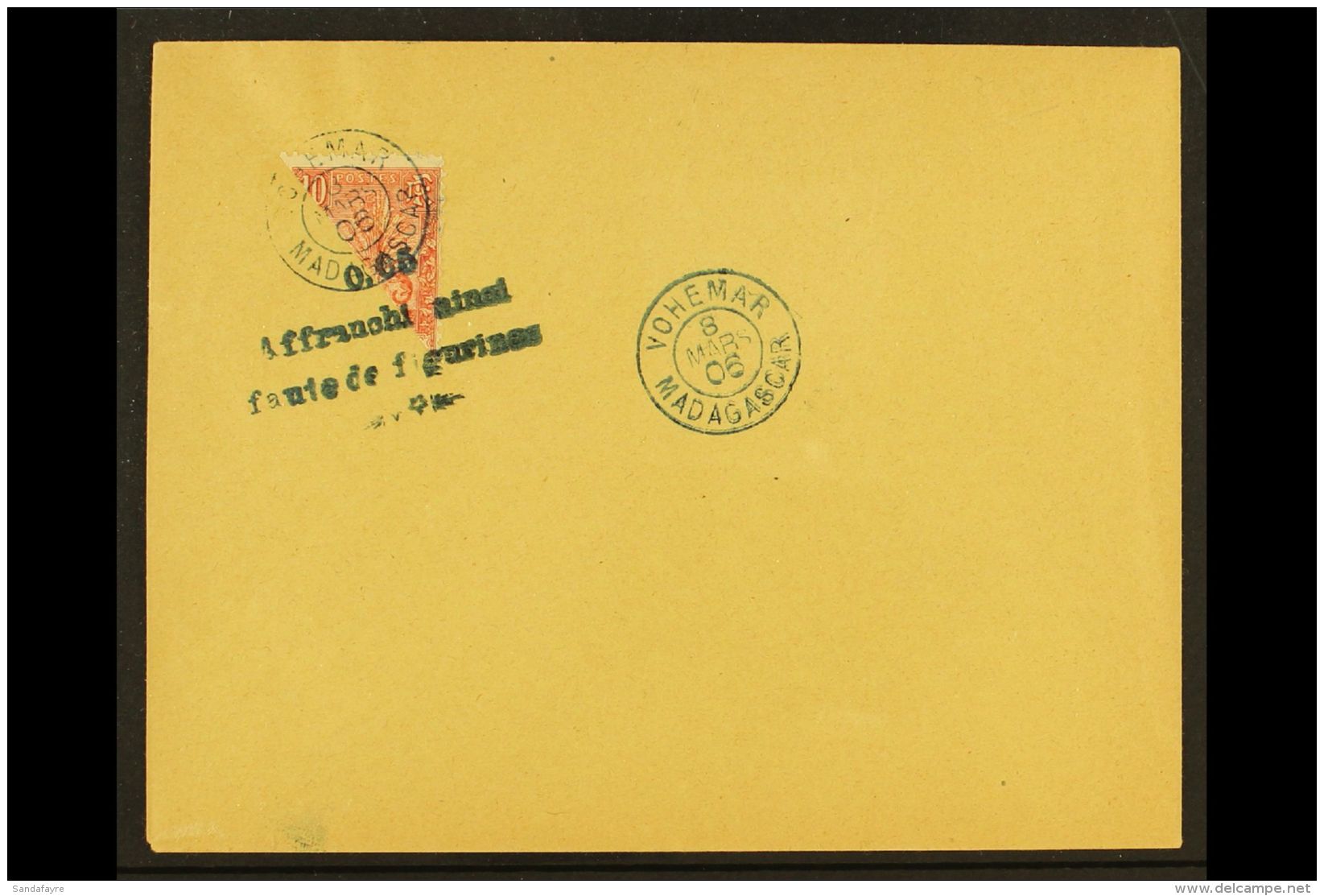 MADAGASCAR 1906 Half Of 1903 Madagascar 10c Scarlet With Additional Postmark On Cover, Used At Vohemar, Yvert 93,... - Sonstige & Ohne Zuordnung