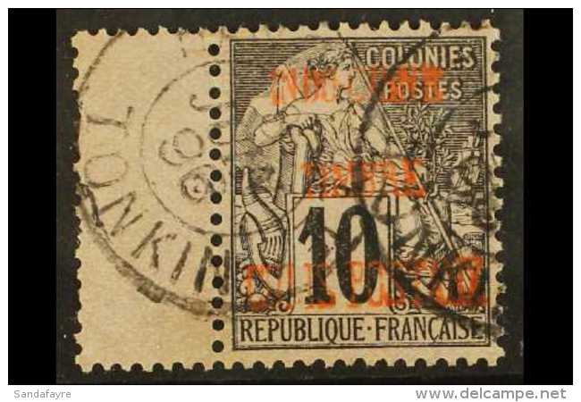 INDO-CHINA POSTAGE DUES - 1891 10c Black On Lilac Ovptd (12mm), Yv 2, Superb Used With Gutter Showing Full Tonkin... - Otros & Sin Clasificación