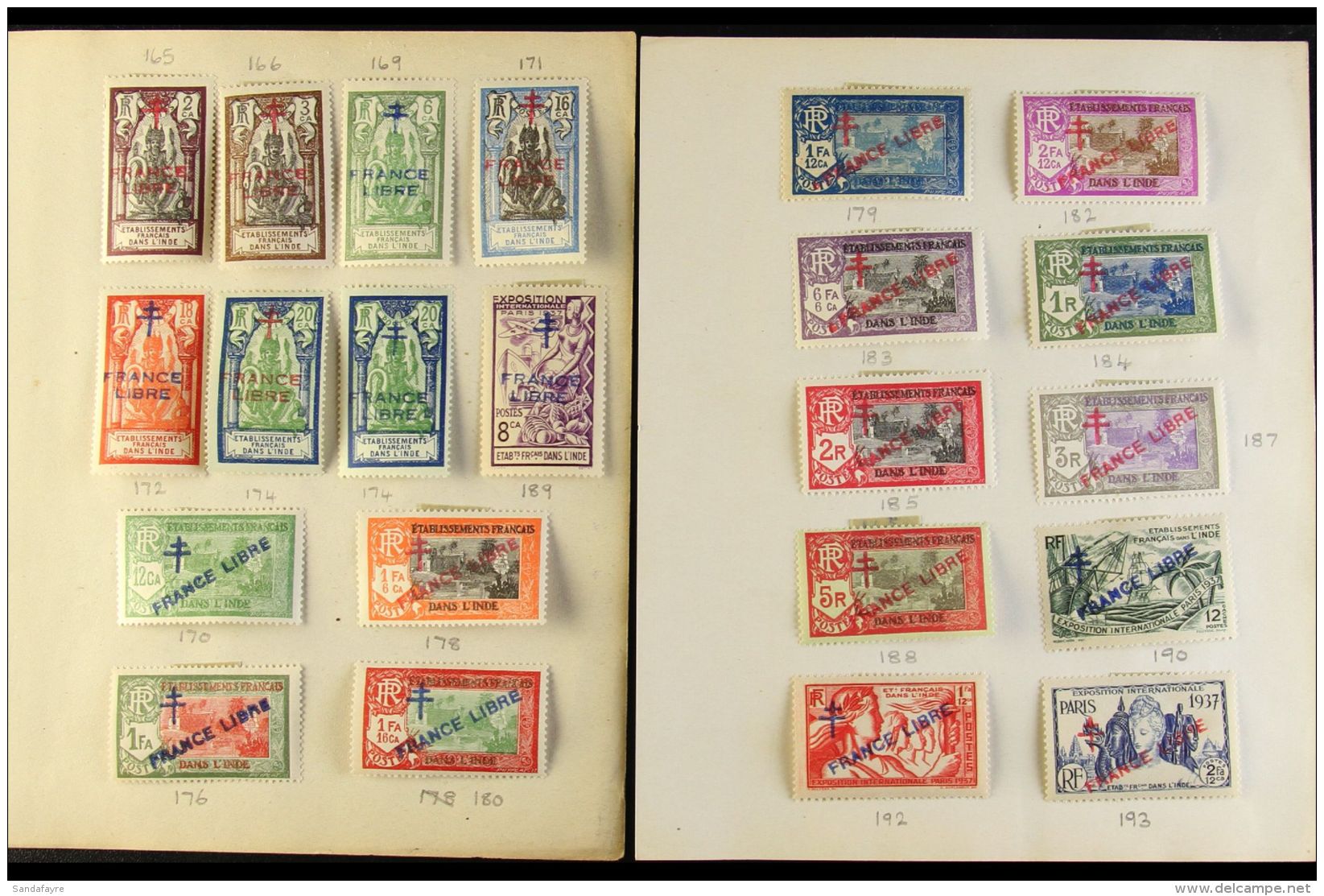 INDE 1941-1943 "FRANCE LIBRE" Overprints And Surcharges (including Cross Of Lorraine). Very Fine Mint All... - Sonstige & Ohne Zuordnung