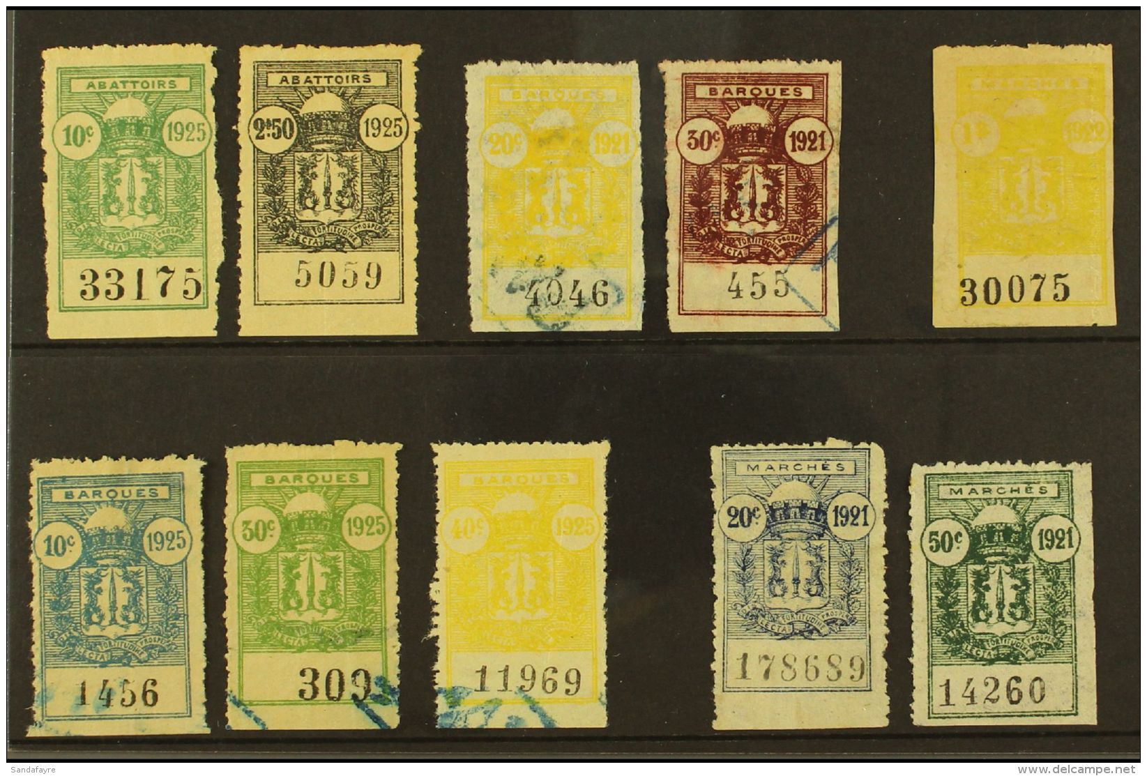 FRENCH INDOCHINA HANOI MUNICIPAL REVENUES 1921-1925 All Different Selection On Stock Cards, Inc Abattoirs 1925 10c... - Autres & Non Classés