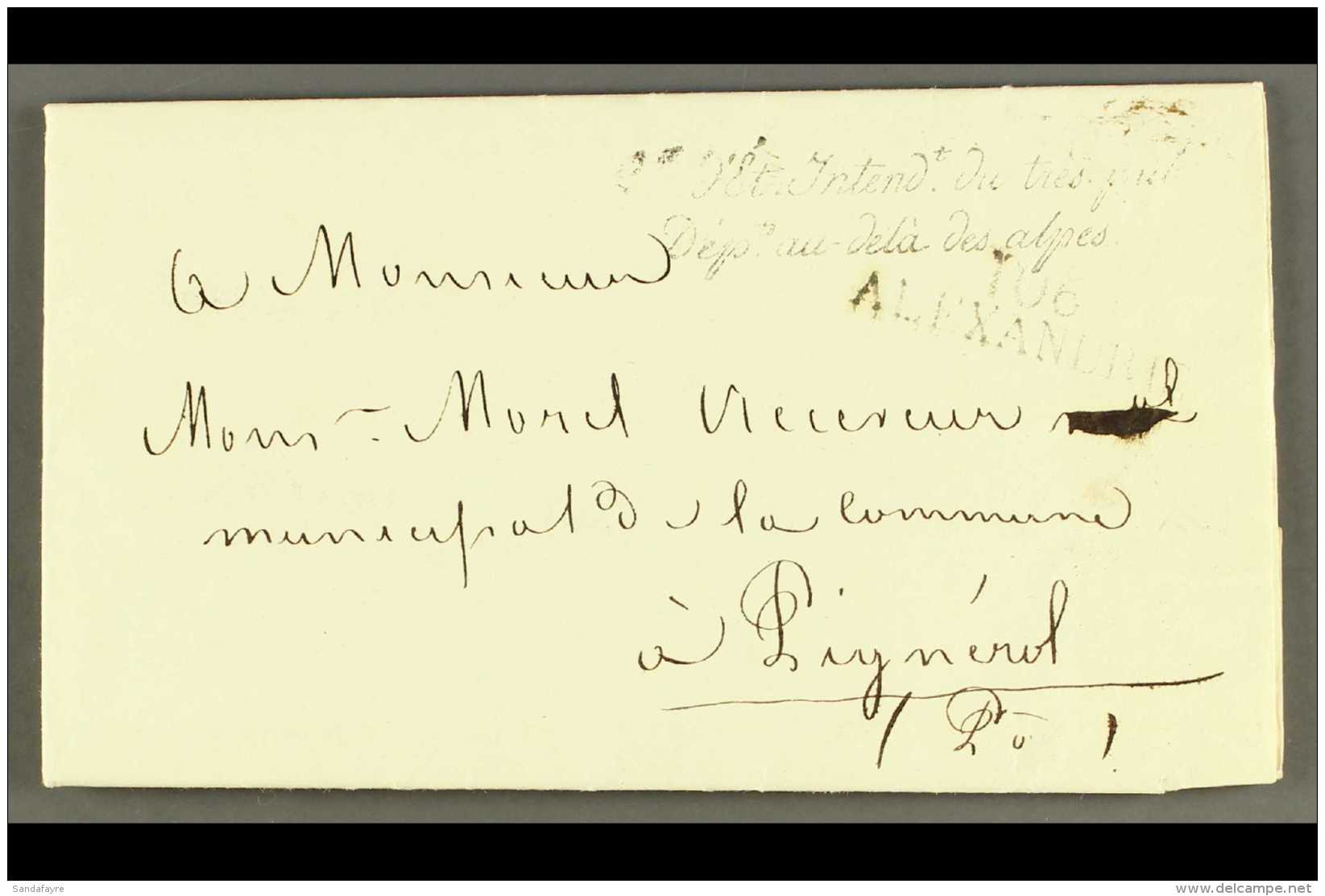 ALEXANDRIA 1813 Letter To Pignerol (N.W. Italy) From The Imperial Treasury Bearing Fine Straight Line "106 /... - Otros & Sin Clasificación