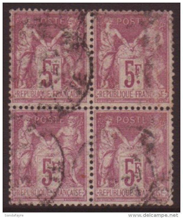 1877-80 5fr Violet On Lilac, Yv 95, A Used BLOCK OF FOUR, Some Rubbing To Two Of The Stamps, But Otherwise Sound... - Otros & Sin Clasificación