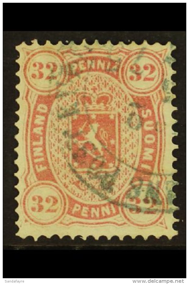 1875 32p Carmine Copenhagen Printing Perf 14x13&frac12; (Facit 11, SG 63, Michel 11), Very Fine Used, Scarce. For... - Otros & Sin Clasificación