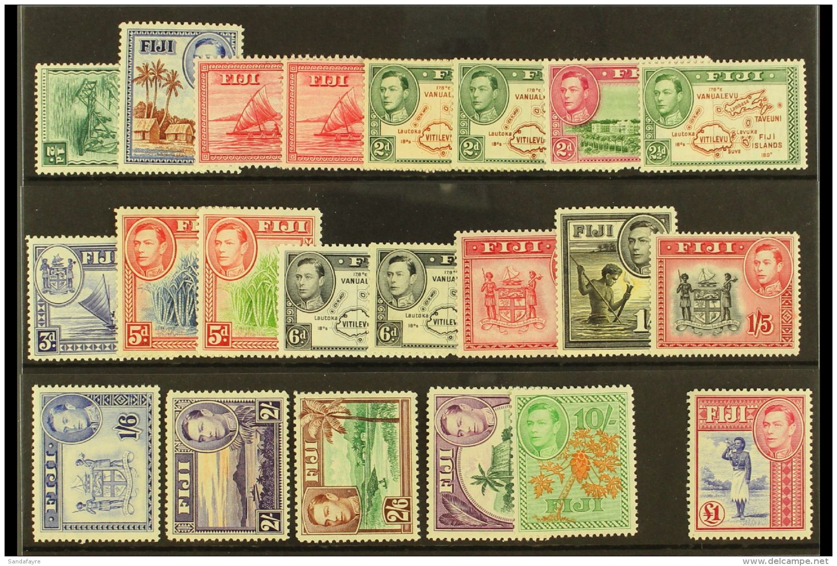 1938-55 Pictorials Complete Set With All Die Types, SG 249/266b, Very Fine Mint (some Never Hinged), Fresh... - Fiji (...-1970)