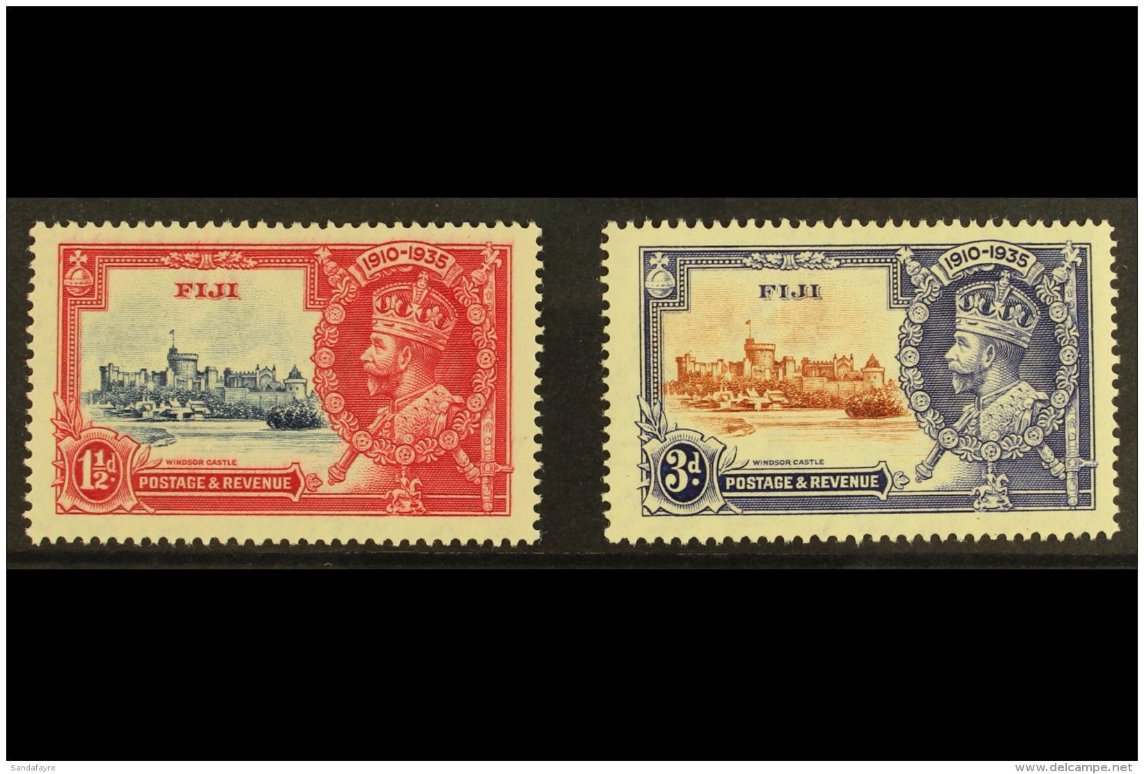 1935 Silver Jubilee Non-constant Varieties, 1&frac12;d With Line To Right Of Turret, 3d With Curly Line At Top Of... - Fiji (...-1970)
